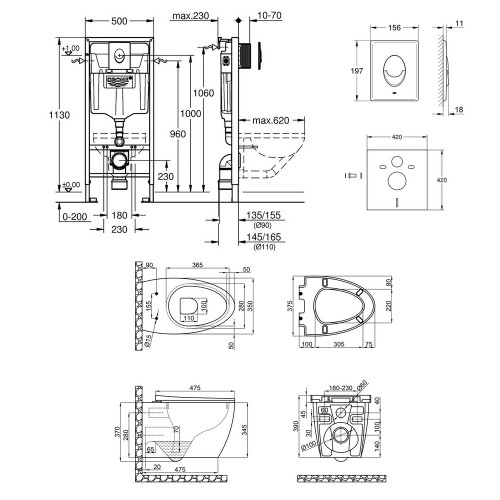Набір інсталяція 4 в 1 Grohe Rapid SL 38722001 + унітаз з сидінням Qtap Leo QT11331002ERW
