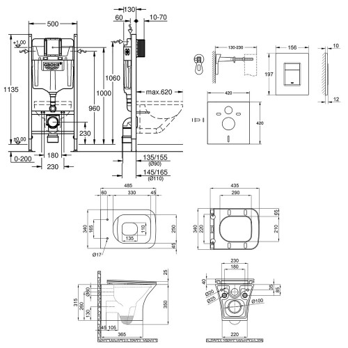 Набір інсталяція 4 в 1 Grohe Rapid SL 3884000G + унітаз з сидінням Qtap Presto QT24332615EW