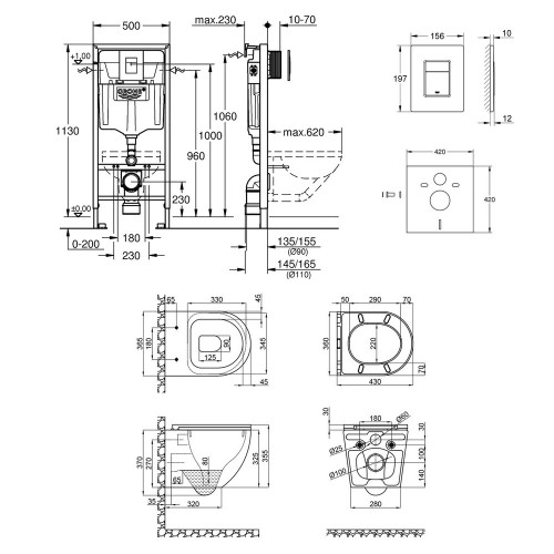 Набір інсталяція 4 в 1 Grohe Rapid SL 38772001 + унітаз з сидінням Qtap Robin QT1333046ERW