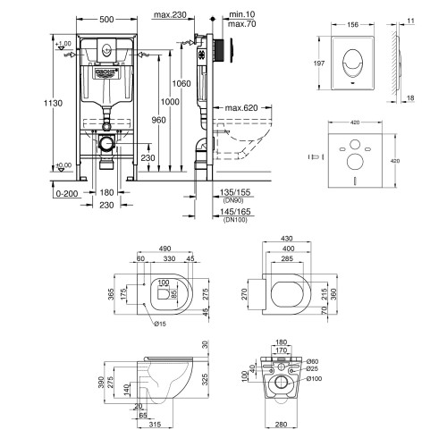 Набір інсталяція 4 в 1 Grohe Rapid SL 38721001 + унітаз з сидінням Qtap Robin QT1333046ENRW