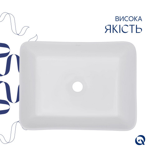 Комплект Qtap Tern: Раковина накладна прамокутна 475х370х140 мм White + Донний клапан PU02