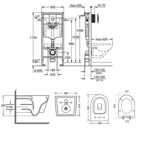 Набір інсталяція 4 в 1 Grohe Rapid SL 38721001 + унітаз з сидінням Qtap Jay QT07335176W