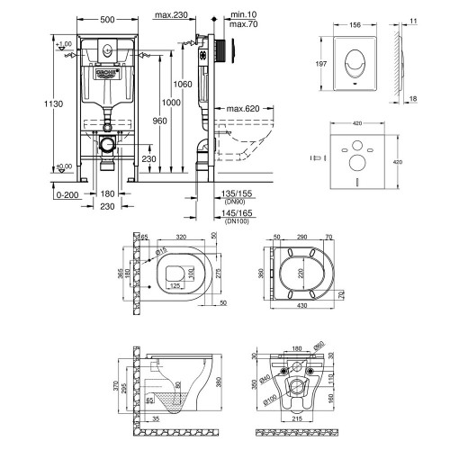 Набір інсталяція 4 в 1 Grohe Rapid SL 38721001 + унітаз з сидінням Qtap Aries QT0333063ERW