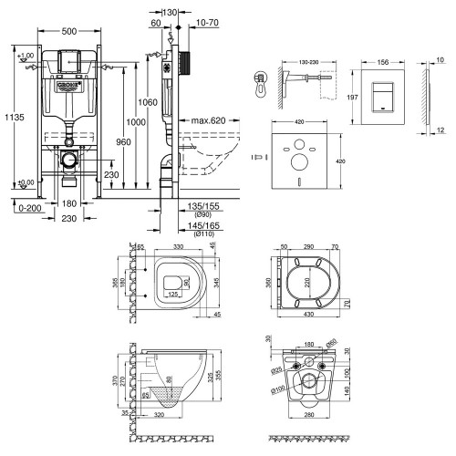 Набір інсталяція 4 в 1 Grohe Rapid SL 3884000G + унітаз з сидінням Qtap Robin QT1333046ERW