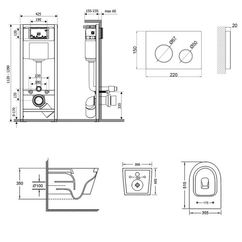 Набір Qtap інсталяція 4 в 1 з панеллю змиву Nest (QT0133M425 + QT0111M11V1114W) + унітаз з сидінням Swan QT16335178W