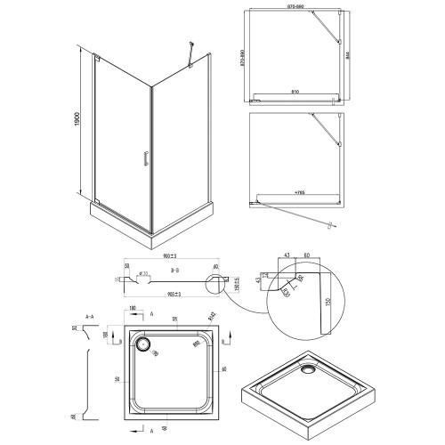 Набір Qtap душова кабіна Aquarius CRM1099SC6 Clear + піддон Unisquare 309915