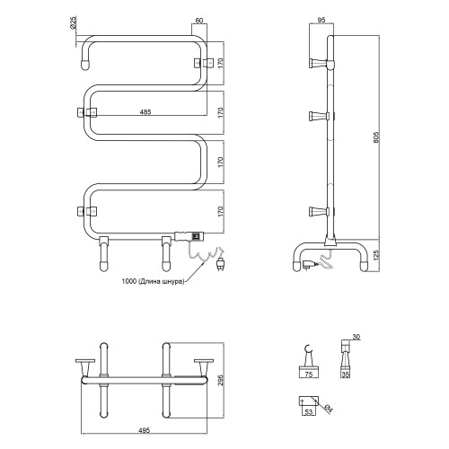 Сушарка рушників електрична Qtap Olivia (WHI) 32102