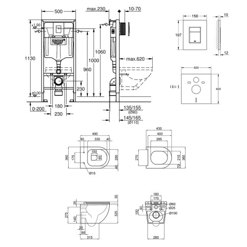 Набір інсталяція 4 в 1 Grohe Rapid SL 38772001 + унітаз з сидінням Qtap Robin QT1333046ENRMB