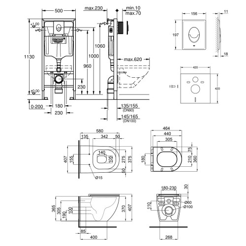 Набір інсталяція 4 в 1 Grohe Rapid SL 38721001 + унітаз з сидінням Qtap Robin QT13332141ERW