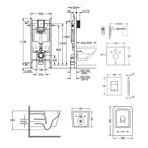 Набір інсталяція 4 в 1 Grohe Rapid SL 3884000G + унітаз з сидінням Qtap Crow QT05335170W