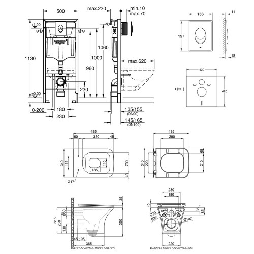 Набір інсталяція 4 в 1 Grohe Rapid SL 38721001 + унітаз з сидінням Qtap Presto QT24332615EW