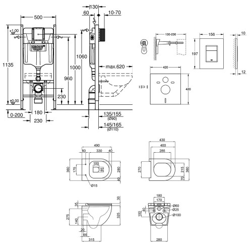Набір інсталяція 4 в 1 Grohe Rapid SL 3884000G + унітаз з сидінням Qtap Robin QT1333046ENRMB