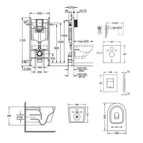 Набір інсталяція 4 в 1 Grohe Rapid SL 3884000G + унітаз з сидінням Qtap Jay QT07335176W