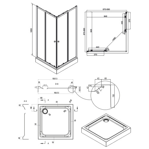 Набір Qtap душова кабіна Presto WHI1099SP5 Pear + піддон Unisquare 309915