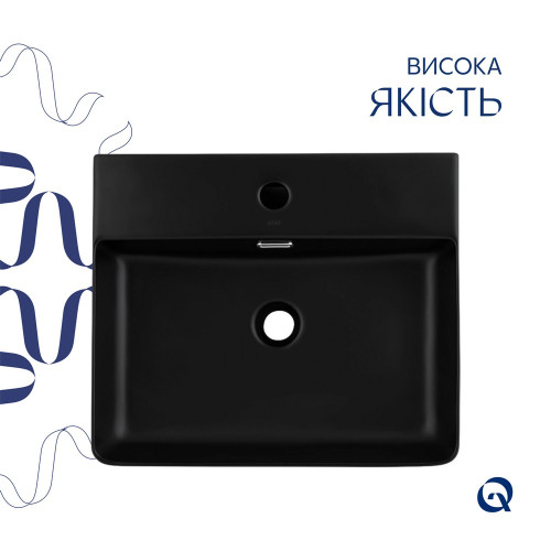 Комплект Qtap Nando LT: Раковина підвісна прамокутна 500х420х120 мм Matt Black + Донний клапан PU03O