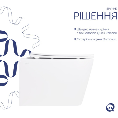 Унітаз підвісний Crow Rimless 485х340х330 мм, White, з сидінням Slim Duroplast/ Soft-close/ Quick Release QT05335171RW Qtap