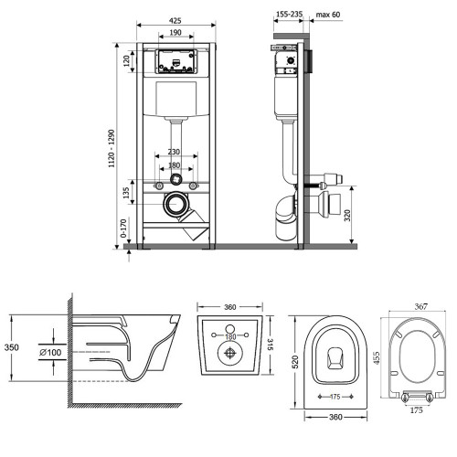 Набір Qtap інсталяція Nest QTNESTM425M11SAT + унітаз з сидінням Jay QT07335176W
