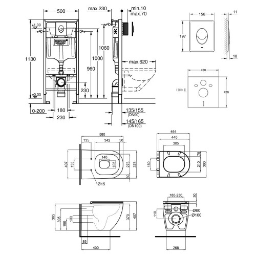 Набір інсталяція 4 в 1 Grohe Rapid SL 38721001 + унітаз з сидінням Qtap Robin QT13332141ERMB