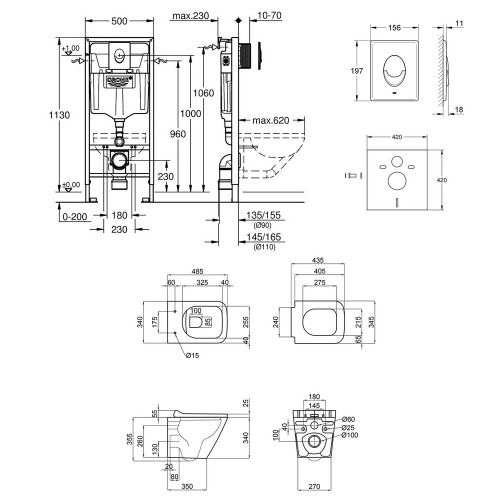 Набір інсталяція 4 в 1 Grohe Rapid SL 38722001 + унітаз з сидінням Qtap Scorpio QT133053ERMB