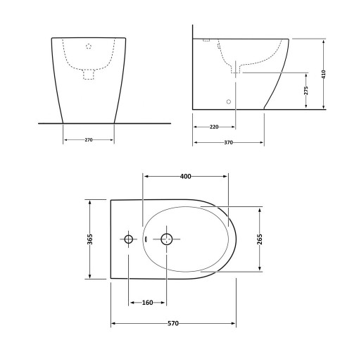 Биде напольное Qtap Robin 565x360x405 Matt black QT13442141CMB