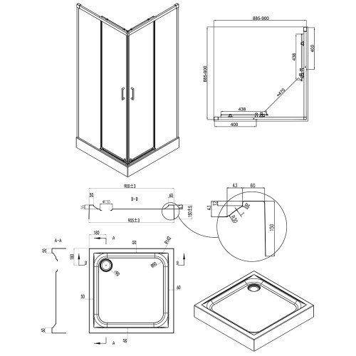 Набір Qtap душова кабіна Taurus WHI1099SC6 Clear + піддон Unisquare 309915