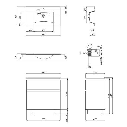Комплект Qtap Albatross 810х825х460 White тумба підлогова +  раковина урізна  QT0171TN800D3080CW