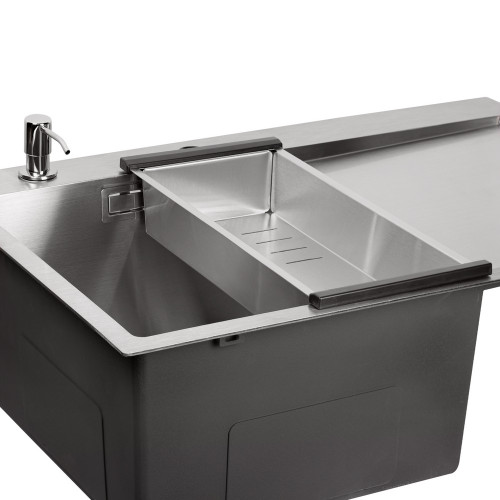Набір 3 в 1 Qtap кухонна мийка DK6845L 3.0/1.2 мм Satin + сушарка + дозатор для миючого засобу