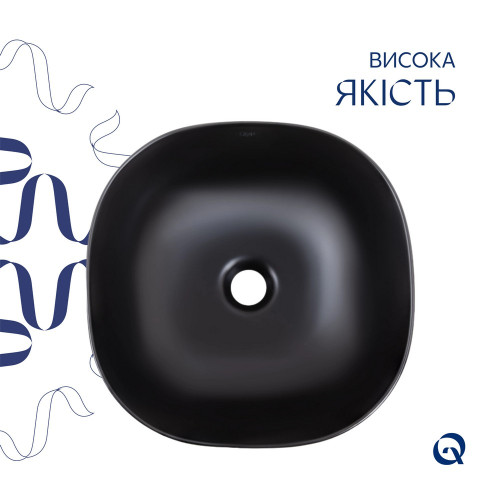 Комплект Qtap Kolibri: Раковина накладная квадратная 410x410x150 мм Matt Black + Донный клапан PU03