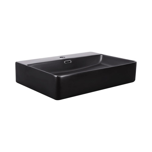 Комплект Qtap Nando LT: Раковина подвесная прямоугольная 600х420х120 мм Matt Black + Донный клапан PU03O