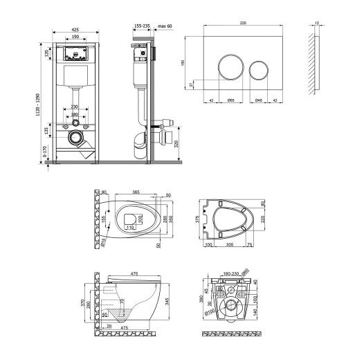Набір Qtap інсталяція 4 в 1 з панеллю змиву Nest (QT0133M425 + QT0111M11111SAT) + унітаз з сидінням Leo QT11331002ERW
