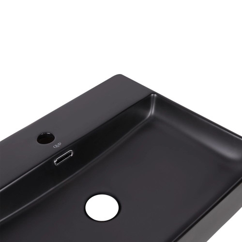 Комплект Qtap Nando LT: Раковина подвесная прямоугольная 600х420х120 мм Matt Black + Донный клапан PU03O