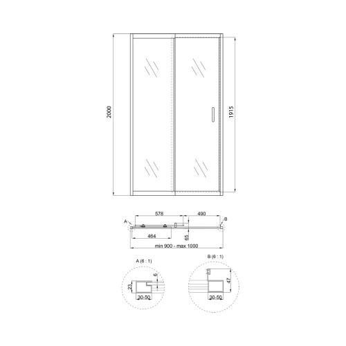 Душові двері в нішу Qtap Taurus CRM209-1.C6 90-100x185 см, скло Clear 6 мм, покриття CalcLess