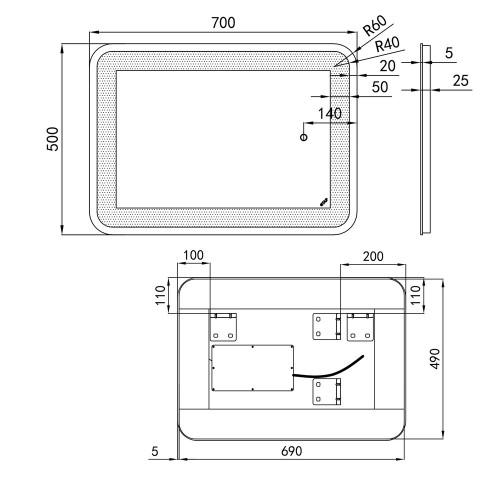 Дзеркало Qtap Swan 700х500 з LED-підсвічуванням Touch Reverse QT167814145070W