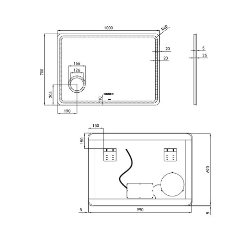 Дзеркало Qtap Crow 1000х700 з LED-підсвічуванням Touch, лінза QT0578141670100W