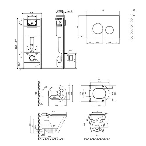 Набір Qtap інсталяція 4 в 1 з панеллю змиву Nest (QT0133M425 + QT0111M11V1146MB) + унітаз з сидінням Scorpio QT1433053ERMB