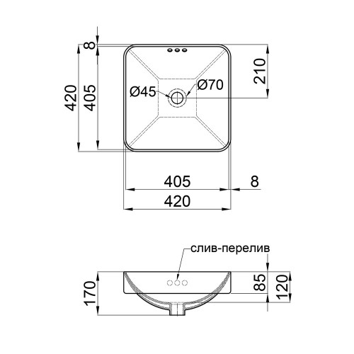 Раковина Qtap Jay 420х420х155 White з донним клапаном QT0711K424W