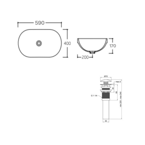 Комплект Qtap Leo: Раковина врезная овальная 590x400x170 мм White + Донный клапан PU02O