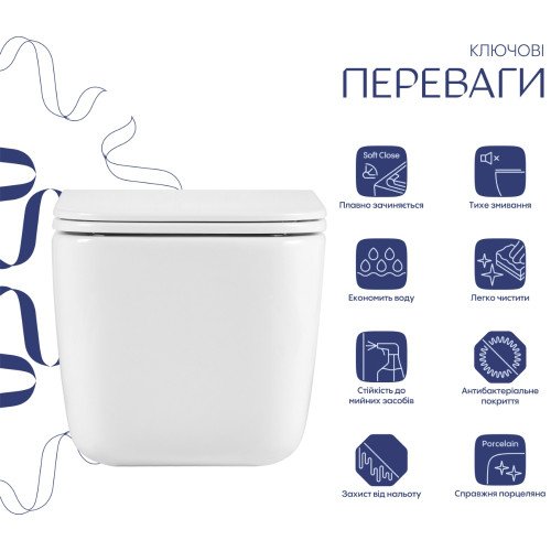 Унітаз підвісний Qtap Gemini Ultra Quiet 485×340×350 мм, White, з сидінням Slim Duroplast / Soft-close / Quick Release QTTAU26W49119