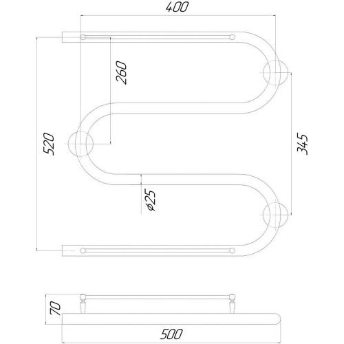 Сушарка рушників електрична Qtap Snake shelf (CRM) 500x500 LE з тримачем рушників