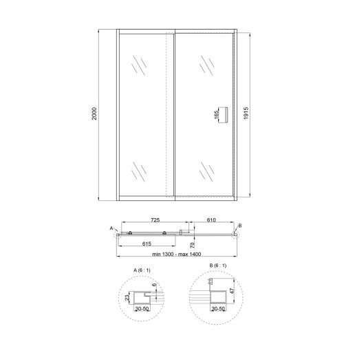 Душові двері в нішу Qtap Taurus CRM2013-14.C6 130-140x185 см, скло Clear 6 мм, покриття CalcLess