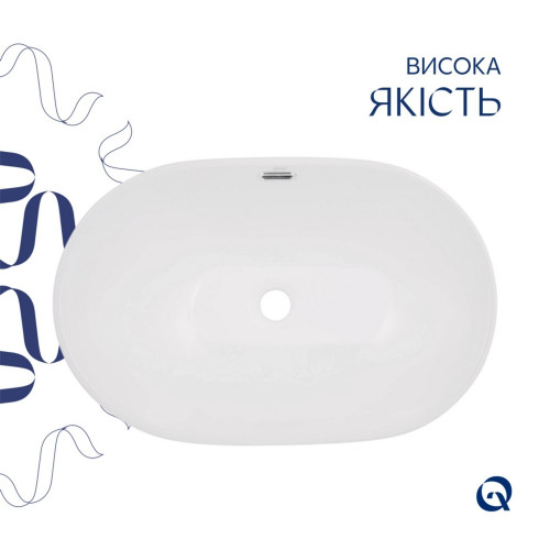 Комплект Qtap Leo: Раковина врезная 610x405x185 мм, White, овальная + Донный клапан Pop-up PU02O