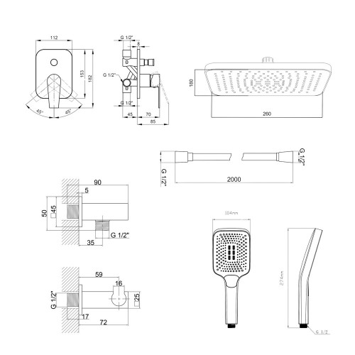 Комплект для душу Qtap Stenava Chrome: Змішувач QTST6245102DC + Лійки (QTRUC125CRM45954,QTHLA107CRM45784) + Шланг QTHADPVC200C + QTCRMBH130