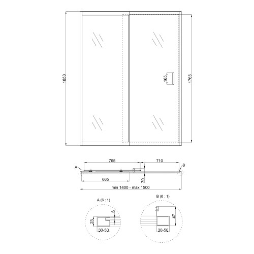 Душові двері в нішу Qtap Taurus CRM2014-15.C6 140-150x185 см, скло Clear 6 мм, покриття CalcLess