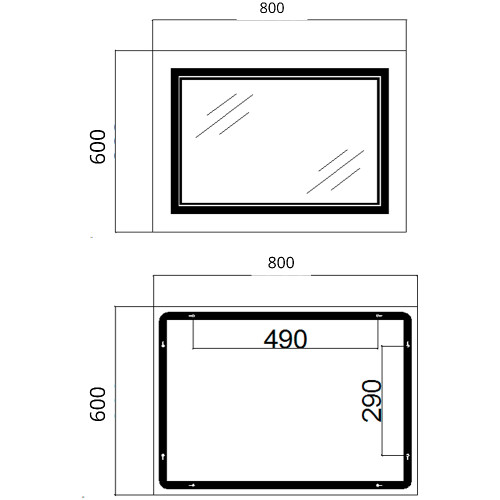 Дзеркало Qtap Cardinal (CA1) 800х600 з LED-підсвічуванням Touch, з антизапотіванням, з димером, рег. темп. кольору (3000-6500K) Reverse QT0478C8060