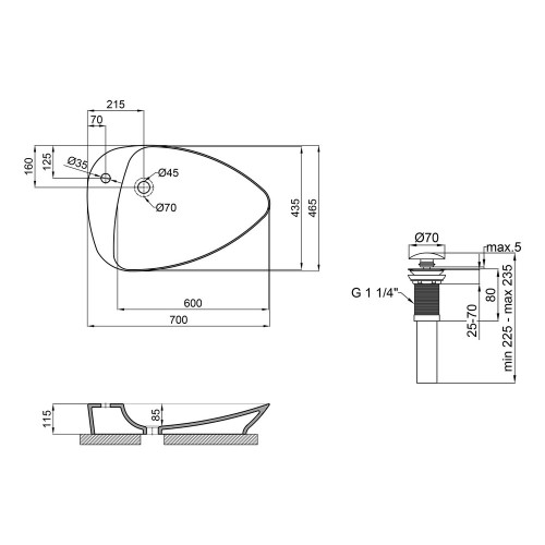 Раковина-чаша Qtap Leo 695х460х115 White з донним клапаном QT1111A089TW