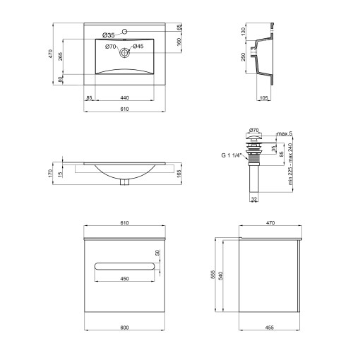Комплект Qtap Virgo 600х580х437 White/Whitish oak тумба підвісна + раковина урізна  QT1872TPА6013060CW