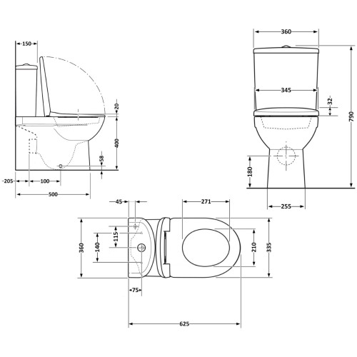 Унитаз напольный Qtap Evia Ultra Quiet 630×350×795 мм с сиденьем Soft-close, White QTEVI27W49258