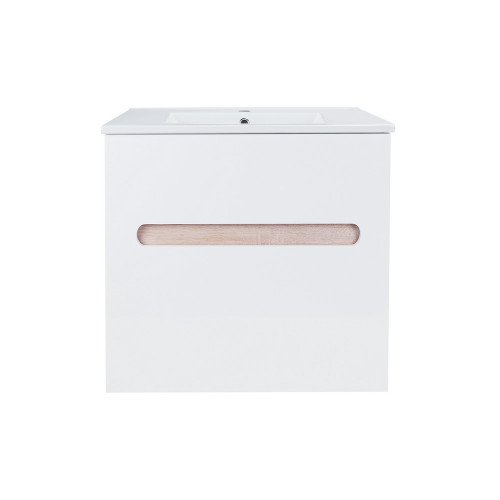 Комплект Qtap Virgo 600х580х437 White/Whitish oak тумба підвісна + раковина урізна  QT1872TPА6013060CW