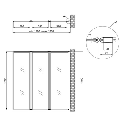 Штора на ванну Qtap Gemini WHI401314RP4 скло Pear 6 мм, 130x140 см