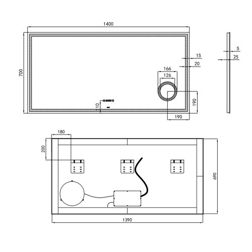 Дзеркало Qtap Stork 1400х700 з LED-підсвічуванням Touch, лінза QT1578142270140W